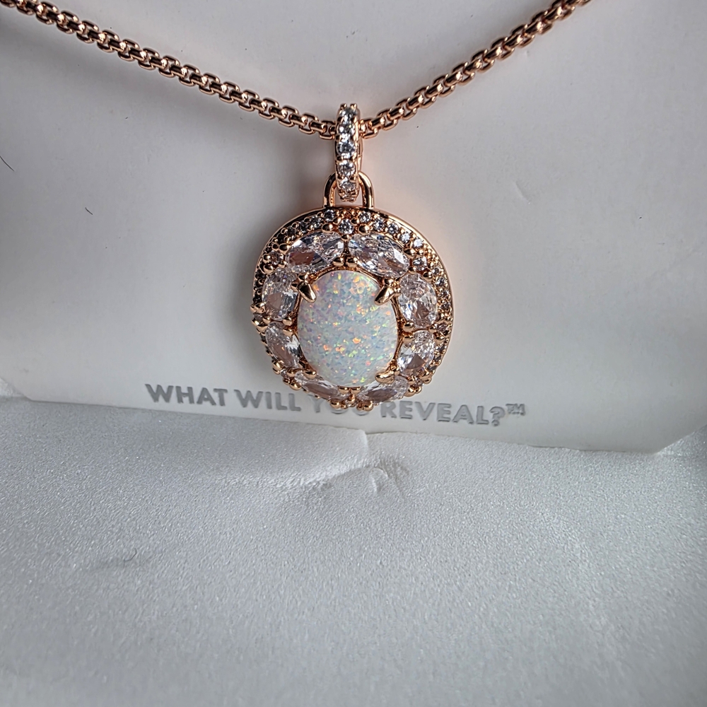 Rose Gold Opal and Crystal Necklace